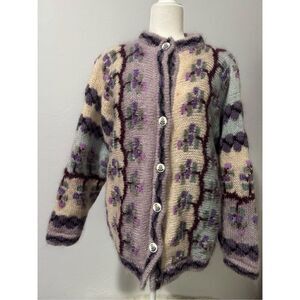 Siochain croché vintage Mohair wool blend gramma core floral sweater M